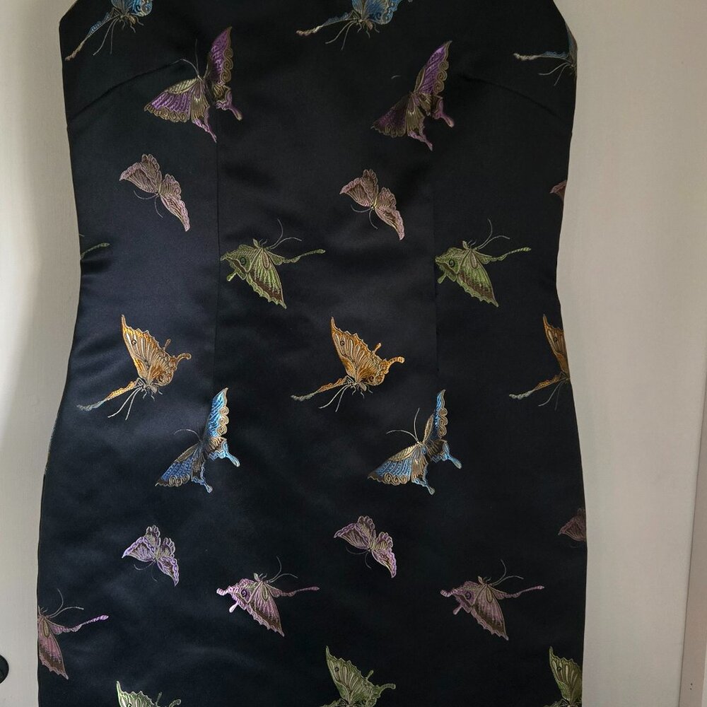 black dress with butterfly embroidery
